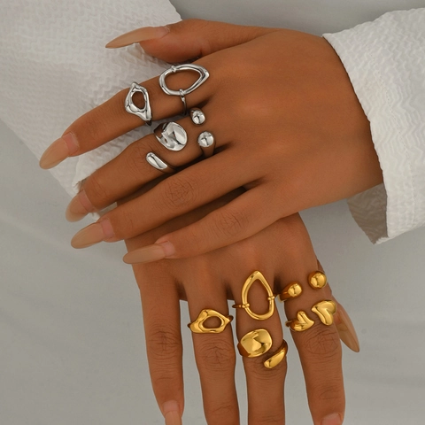 Bague Moderne en Acier Inoxydable Lave Irrégulière pour Femme Métal Liquide Minimaliste Ouverte Ajustable Bijoux de Mode Niche