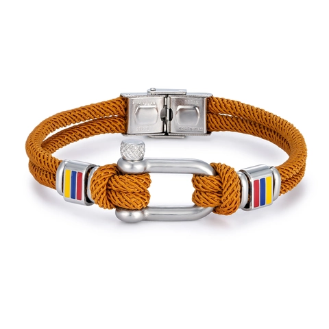 Men Nautical Braided Rope Bracelet Stainless Steel U Shape Shackle Buckle Double Layer Cord Wristband Sporty Outdoor Jewelry