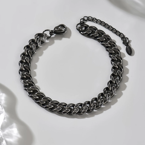 Bracciale a Maglia Cubana Unisex in Acciaio Inossidabile per Uomo Donna Street Punk Canna di Fucile Regolabile Gioielli Minimalisti