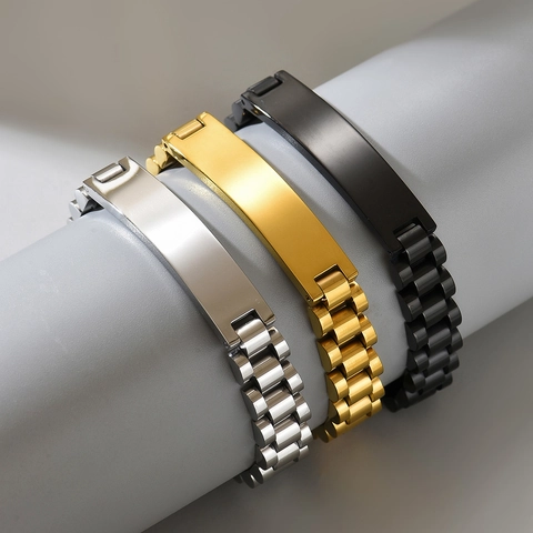Minimalist Stainless Steel President Link Bracelet For Men Polished ID Plate Metal Hand Chain Jewelry Fashion Simple Accessory