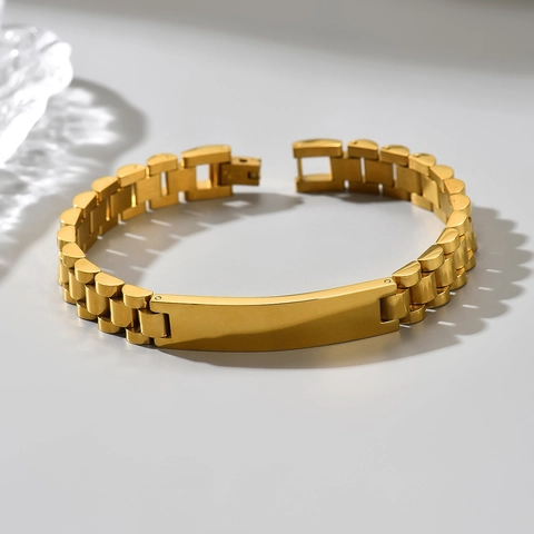 Minimalist Stainless Steel President Link Bracelet For Men Polished ID Plate Metal Hand Chain Jewelry Fashion Simple Accessory
