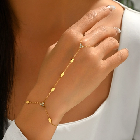 Moda Bracciale a Catena per le Dita Ovale in Acciaio Inossidabile Donna Placcato Oro Argento Strass Gioielli da Mano