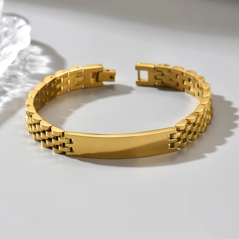 Bracciale Unisex in Acciaio Inossidabile con Barra ID Moderno Minimalista Catena Cinturino Orologio Stile Jubilee Gioielli per Uomo Donna