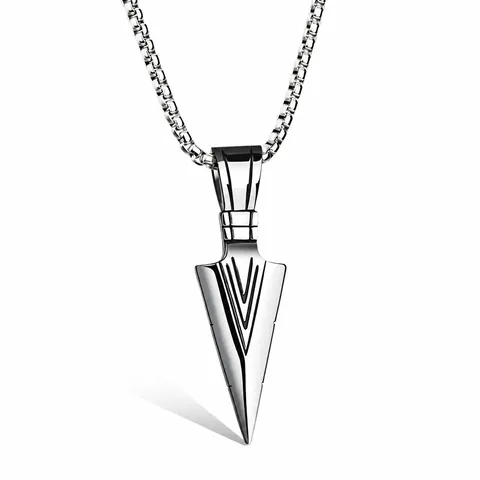 Stainless Steel Arrowhead Pendant Necklace For Men Hip Hop Street Style Spearhead Geometric Charm Jewelry Fashion Gift