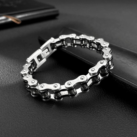 Herren Edelstahl Motorradkette Armband Punk Rock Industriedesign Mechanische Fahrradkette Biker Schmuck Armreif