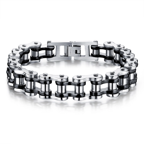 Herren Titanstahl Motorrad Kette Armband Industrie Rock Punk Stil Edelstahl Bi-Color Gliederkette Handschmuck