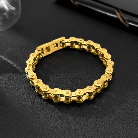 Herren Titanstahl Motorrad Kette Armband Industrie Rock Punk Stil Edelstahl Bi-Color Gliederkette Handschmuck