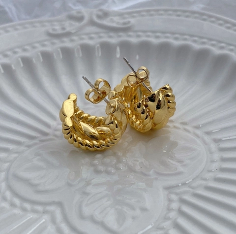 Pendientes de Aro de Croissant Torcidos de Acero Inoxidable Vintage para Mujer Chapados en Oro Gruesos en Forma de C