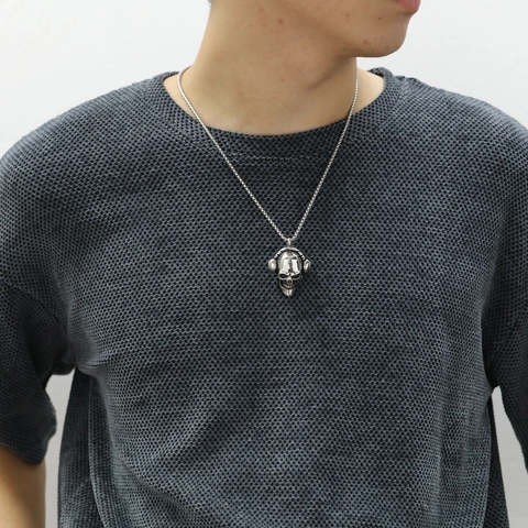Men Stainless Steel Skull Headphone Pendant Necklace Punk Gothic Hip Hop Jewelry Steel Gold Color Individual Cool Gift