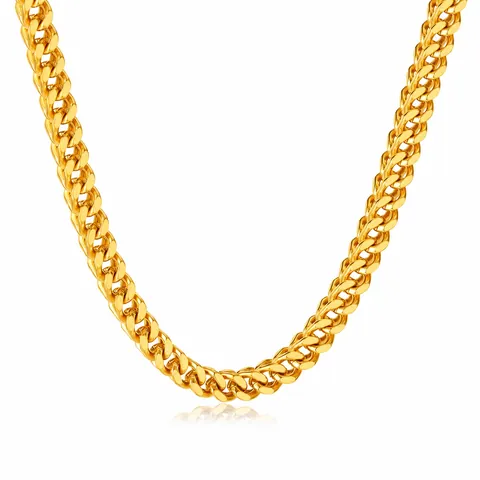 Men's Thick Gold Plated Stainless Steel Franco Chain Necklace Hip Hop Vintage Woven Link Chain Jewelry For Daily Party