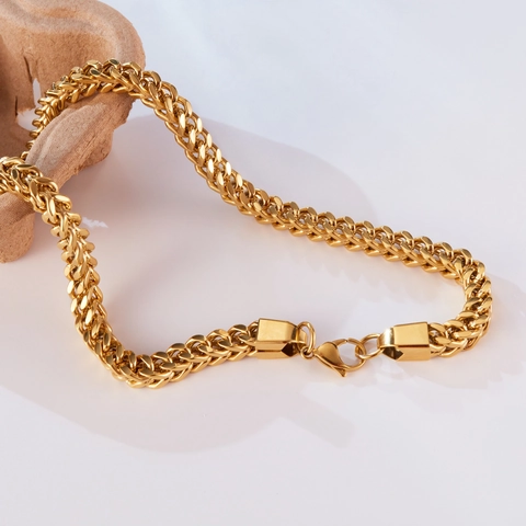 Men's Thick Gold Plated Stainless Steel Franco Chain Necklace Hip Hop Vintage Woven Link Chain Jewelry For Daily Party