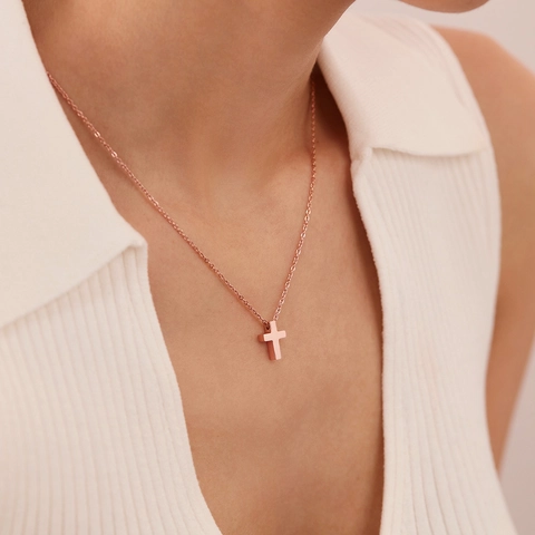 Vintage Minimalist Titanium Steel Cross Pendant Necklace For Men Women Fashion Geometric Polished Crucifix Jewelry Gift