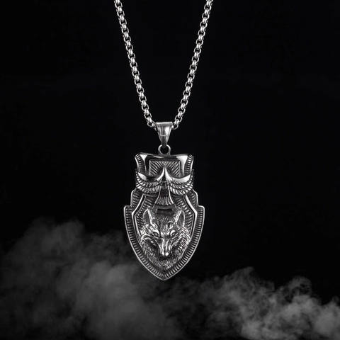 Vintage Stainless Steel Wolf Head Eagle Shield Pendant Necklace For Men Retro Punk Style Animal Totem Jewelry Gift