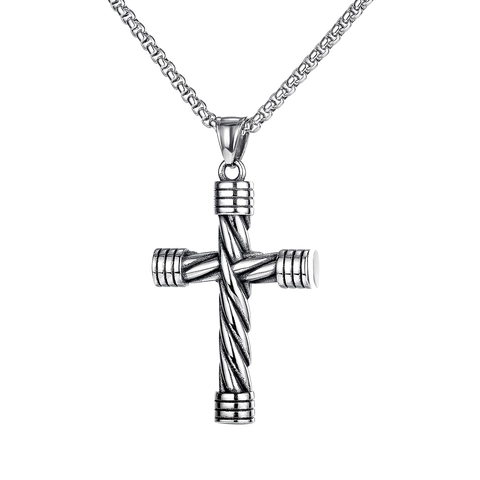 Vintage Stainless Steel Chain Alloy Cross Pendant Necklace Gothic Punk Hip Hop Skull Animal Streetwear Jewelry For Men Women