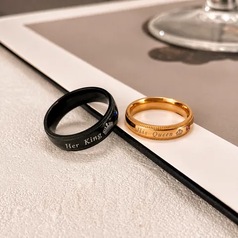 Titanstahl Krone Ring Her King His Queen Strass Fingerband Paare Schmuck Verlobung Hochzeit Jahrestag Geschenk