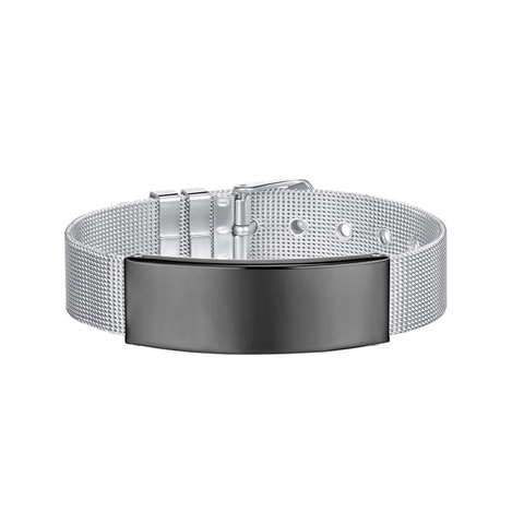 Bracelet Punk en Acier Inoxydable pour Hommes Maille Milanaise Réglable avec Plaque à Graver Bijoux de Mode