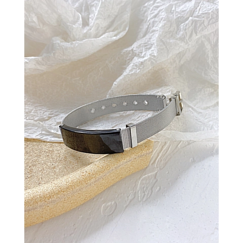 Bracelet Punk en Acier Inoxydable pour Hommes Maille Milanaise Réglable avec Plaque à Graver Bijoux de Mode