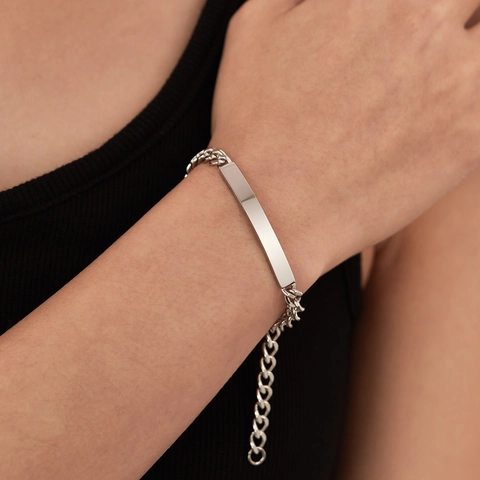 Stainless Steel ID Plate Cuban Link Bracelet For Couples Polished Curved Bar Bracelet Jewelry Gift For Men Women