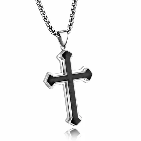 Herren Titanstahl Kreuz Anhänger Halskette Blau Gold Schwarz Kreuz Halsketten Mit Boxkette Edelstahl Religiöser Schmuck