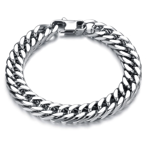 Heren Roestvrij Staal Cubaanse Schakelketting Armband Mannelijk Punk Stijl Zilver Schakelketting Sieraden Met Vierkante Sluiting Voor Dagelijks Gebruik