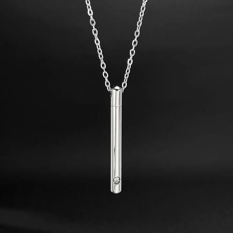 Minimalist Stainless Steel Cylinder Urn Pendant Necklace For Men Women Rhinestone Memorial Cremation Jewelry Polished Vertical Bar Necklace
