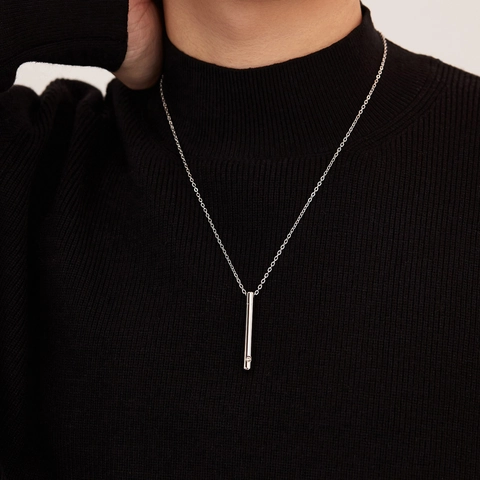 Minimalist Stainless Steel Cylinder Urn Pendant Necklace For Men Women Rhinestone Memorial Cremation Jewelry Polished Vertical Bar Necklace