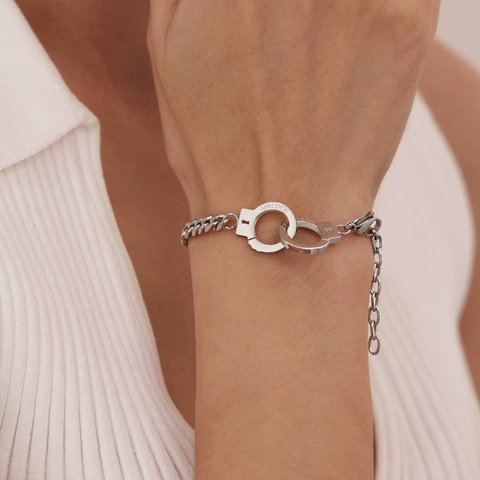 Stainless Steel Handcuff Cuban Link Bracelet For Men Women Couple Minimalist Trendy Unlocked Handcuff Pendant Chain Bracelet