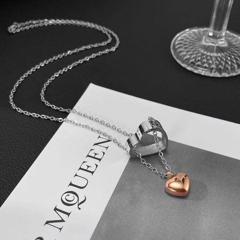 Collana per Urna a Doppio Cuore in Acciaio Inossidabile per Ceneri Gioielli Commemorativi con Cuore Rosa Oro Uomo Donna