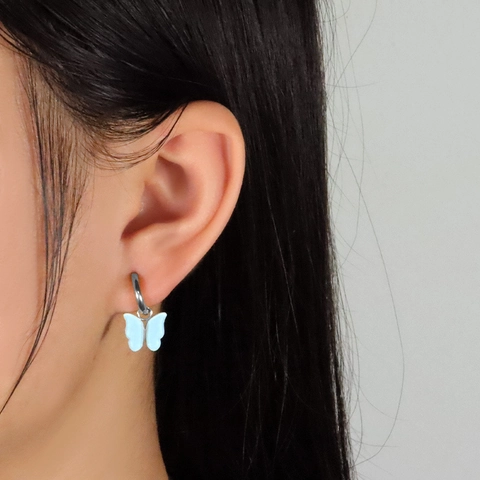 Stainless Steel Butterfly Pendant Hoop Earrings Colorful Enamel Animal Charm Ear Buckle For Women Minimalist Sweet Jewelry Gift