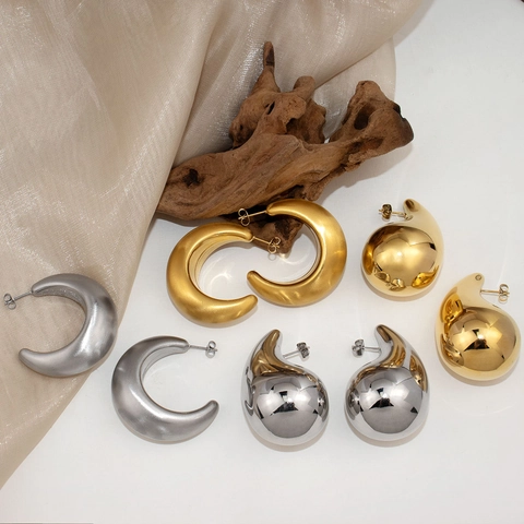 Minimalistische 18K Vergoldete Edelstahl C-Förmige Chunky Hoop Ohrringe Für Damen Leichte Geometrische Mode Schmuck Ohrstecker