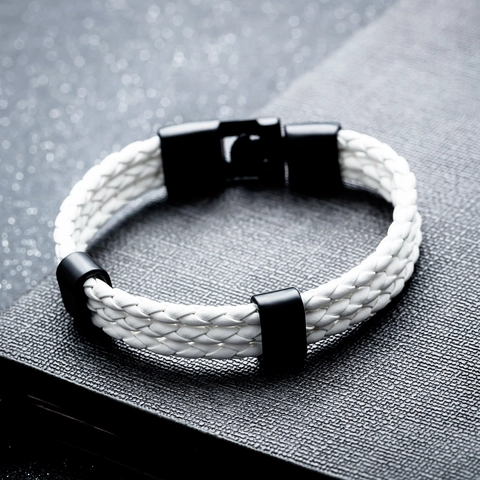Bracciale da Uomo Multistrato in Pelle PU Intrecciata Retro Con Chiusura in Lega Nera Gioielli Casual in Stile Punk Intrecciati a Mano