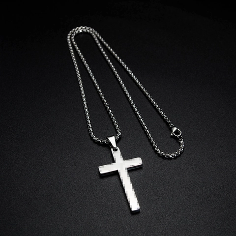 Retro Edelstahl Kreuz Anhänger Halskette Herren Hip Hop Punk Box Kette Schmuck Gold Silber Schwarz Vaterunser Schrift