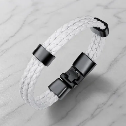 Bracciale da Uomo Multistrato in Pelle PU Intrecciata Retro Con Chiusura in Lega Nera Gioielli Casual in Stile Punk Intrecciati a Mano