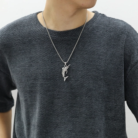 Hip Hop Stainless Steel Marlin Pendant Necklace For Men Women Gold Silver Sailfish Swordfish Jewelry Streetwear Fashion Accessory