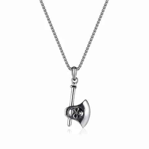 Collana da Uomo con Ciondolo ad Ascia con Teschio in Acciaio Inossidabile Punk Gothic Vintage Lucidato Rock Hip Hop Gioielli da Uomo