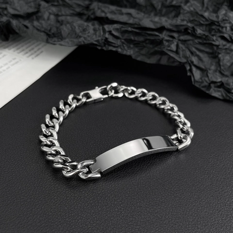 Titanium Steel Cuban Link ID Bracelet For Couples Personalized Polished Curved Plate Geometric Curb Chain Hand Jewelry Fashion Gift