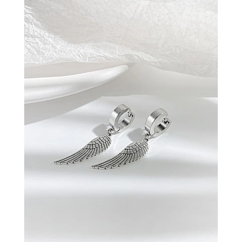 Retro Edelstahl Ohrringe Mit Legierung Engelsflügel Anhänger Punk Rock Hip Hop Schmuck Für Herren Damen Silber