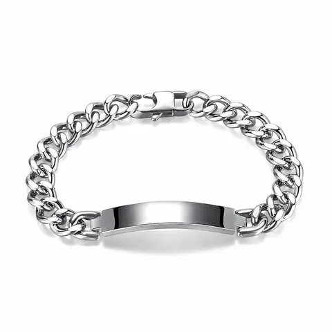 Titanium Steel Cuban Link ID Bracelet For Couples Personalized Polished Curved Plate Geometric Curb Chain Hand Jewelry Fashion Gift