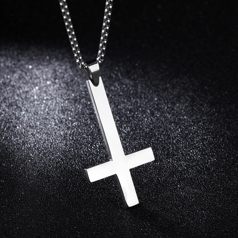 Men Stainless Steel Inverted Cross Pendant Necklace Gothic Punk St Peter Cross Jewelry Steel Black Gold Hip Hop Necklaces