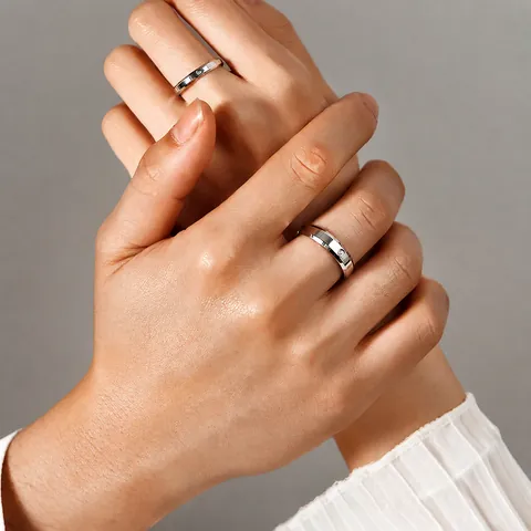 Minimalistisch Edelstahl Paar Ringe Für Damen Herren Poliert Zirkonia Eingelegt Hochzeit Verlobung Band Schmuck Fingerring