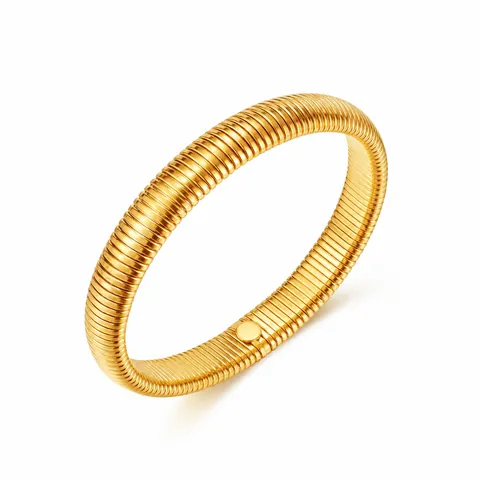 Minimalist Stainless Steel Tubogas Spiral Bangle Bracelet For Women Gold Silver Plated Industrial Style Coiled Ribbed Hand Cuff Fashion Jewelry