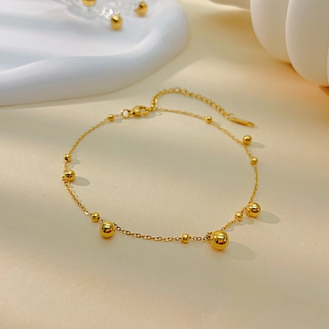 Damen Mode Minimalistisch Edelstahl Vergoldet Perlen Fußkettchen Verstellbar Polierte Perlen Fußkette Schmuck Für Damen Täglich Strand Accessoire