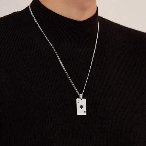 Hip Hop Stainless Steel Poker Card Ace of Hearts Spades Pendant Necklace For Men Women Street Fashion Minimalist Spade Heart Card Jewelry