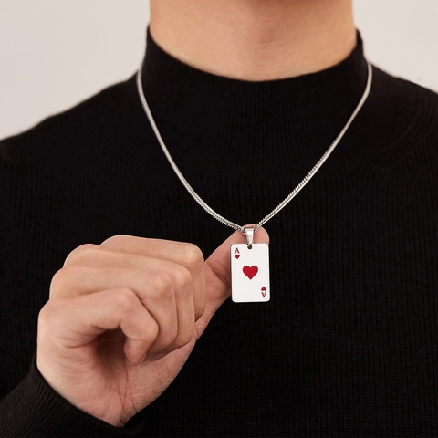 Hip Hop Stainless Steel Poker Card Ace of Hearts Spades Pendant Necklace For Men Women Street Fashion Minimalist Spade Heart Card Jewelry
