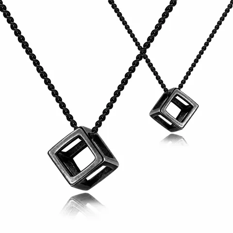 Mens Stainless Steel Hollow Cube Pendant Necklace Minimalist Industrial Geometric 3D Rubiks Cube Necklace Trendy Jewelry Gift