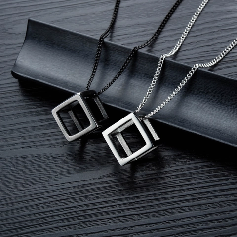 Herren Edelstahl Hohl Würfel Anhänger Halskette Minimalistisch Industriell Geometrisch 3D Rubiks Cube Kette Trendiger Schmuck