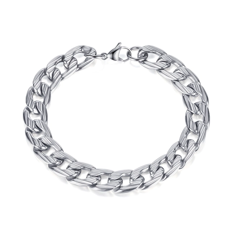 Herren Hip Hop Punk Edelstahl Panzerarmband Schwere Metall Gestreifte Kette Armband Für Männer Mode Schmuck Geschenk