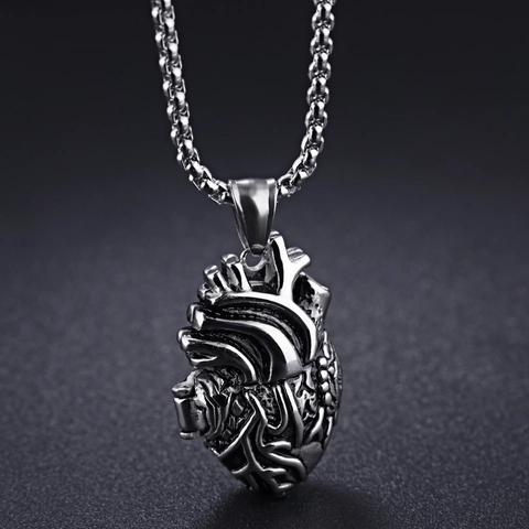 Realistische Anatomische Herz Medaillon Anhänger Halskette Edelstahl Punk Gothic Schmuck Für Unisex Öffnung Foto Box Anhänger