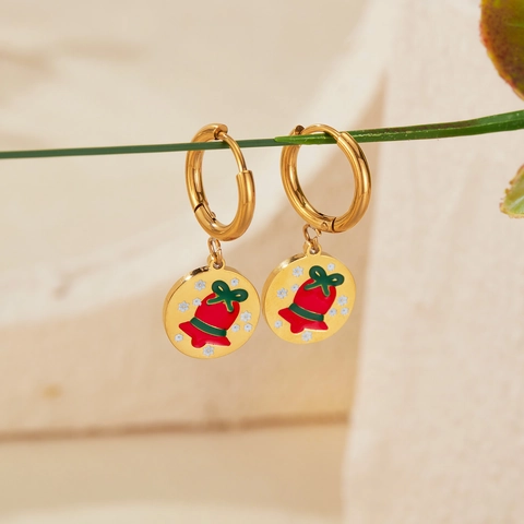 Boucles d'oreilles Créoles de Noël en Acier Inoxydable Vintage Français Pour Femmes Arbre de Noël Pendentif Bonhomme de Neige