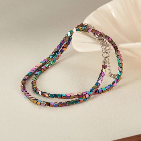 Iridiserende Regenboog Hematiet Geometrische Kubus Kralen Halsketting En Armband Roestvrij Stalen Sluiting Vrouwen Sieraden